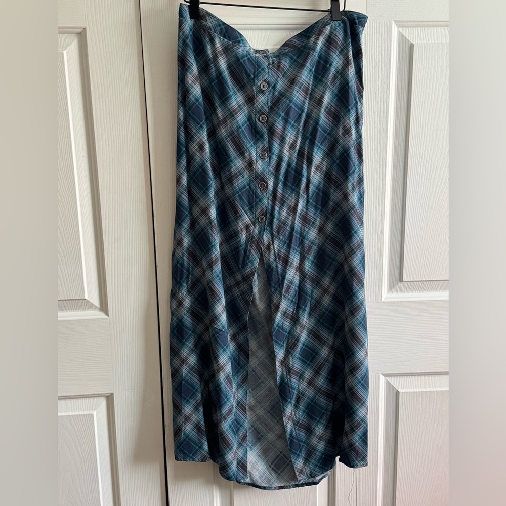 Wild Fable Blue Plaid Button-Front Midi Skirt